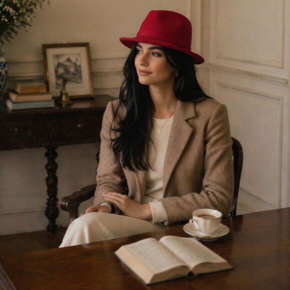 Dobbs Women’s Vintage Wool Felt Fedora Hat Size 7.5 Red Chic Designer main image 11